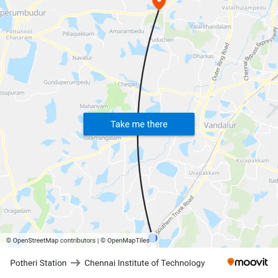 Potheri Station to Chennai Institute of Technology map