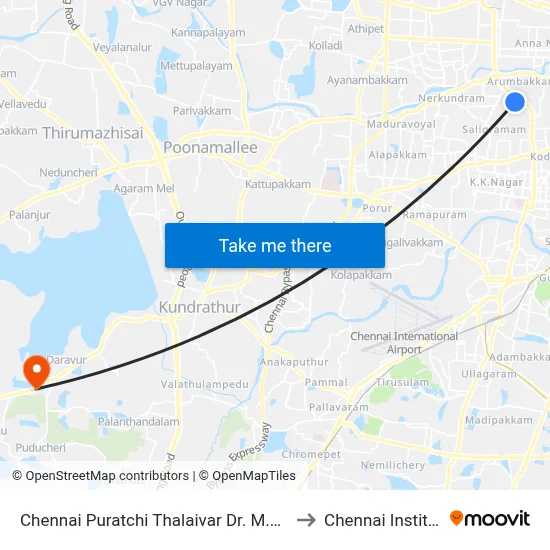 Chennai Puratchi Thalaivar Dr. M.G.R. Bus Terminus (CMBT Koyambedu) to Chennai Institute of Technology map