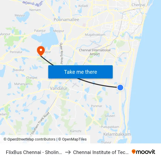 FlixBus Chennai - Sholinganallur to Chennai Institute of Technology map