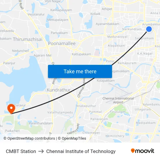 CMBT Station to Chennai Institute of Technology map