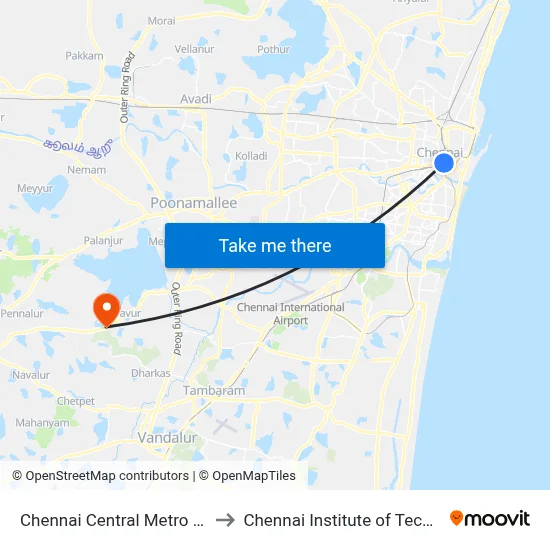 Chennai Central Metro Station to Chennai Institute of Technology map