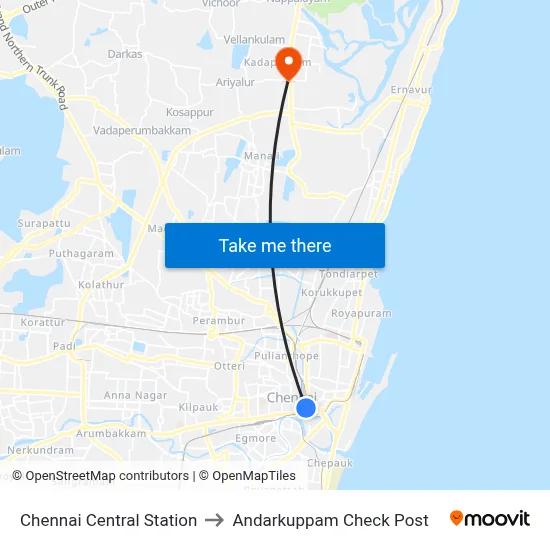 Chennai Central Station to Andarkuppam Check Post map