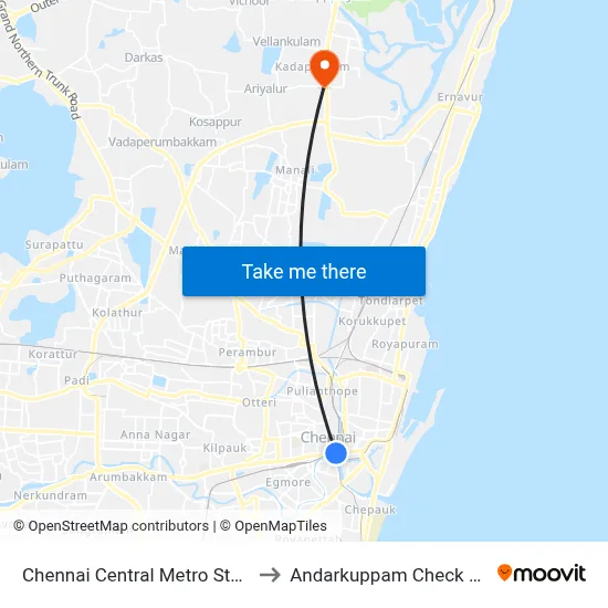 Chennai Central Metro Station to Andarkuppam Check Post map