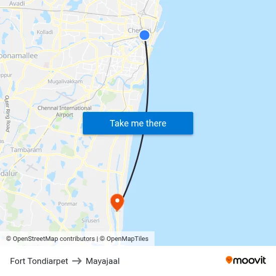 Fort Tondiarpet to Mayajaal map
