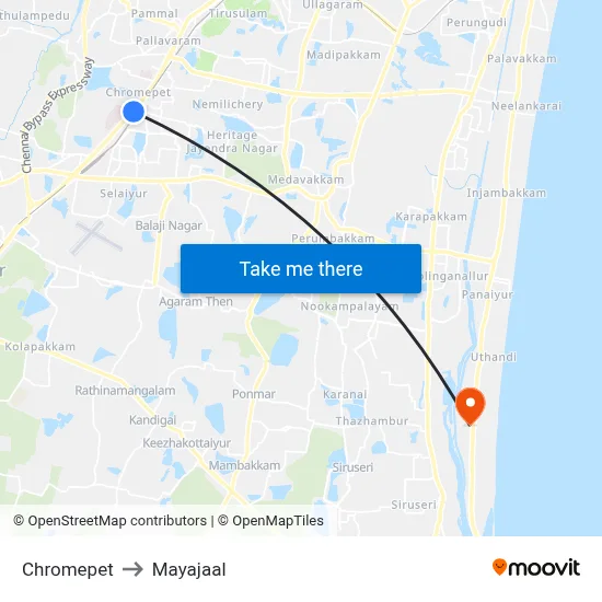Chromepet to Mayajaal map
