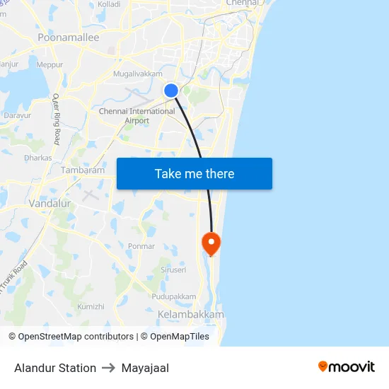 Alandur Station to Mayajaal map
