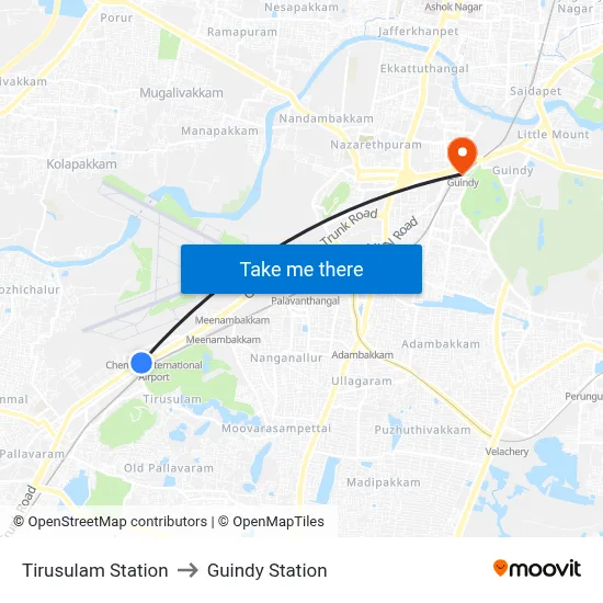 Tirusulam Station to Guindy Station map