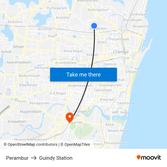 Perambur to Guindy Station map