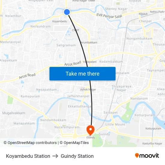 Koyambedu Station to Guindy Station map