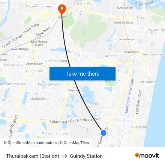Thuraipakkam (Station) to Guindy Station map