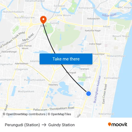 Perungudi (Station) to Guindy Station map