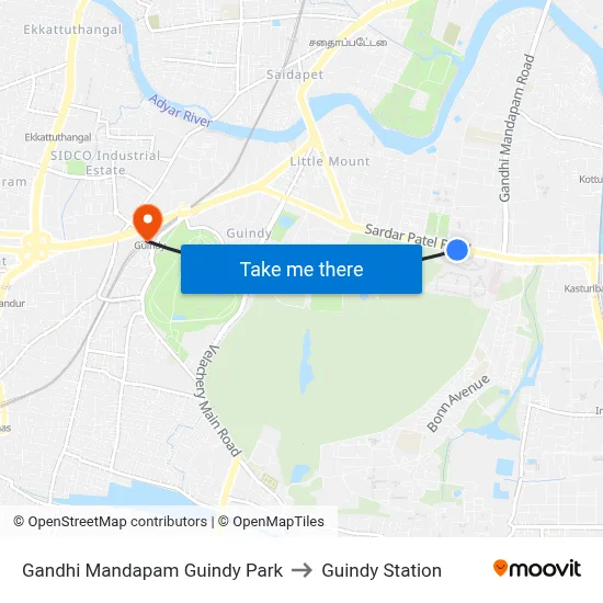 Gandhi Mandapam Guindy Park to Guindy Station map