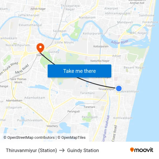 Thiruvanmiyur (Station) to Guindy Station map
