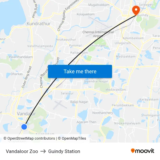 Vandaloor Zoo to Guindy Station map