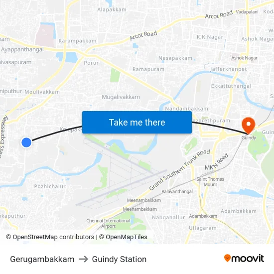 Gerugambakkam to Guindy Station map