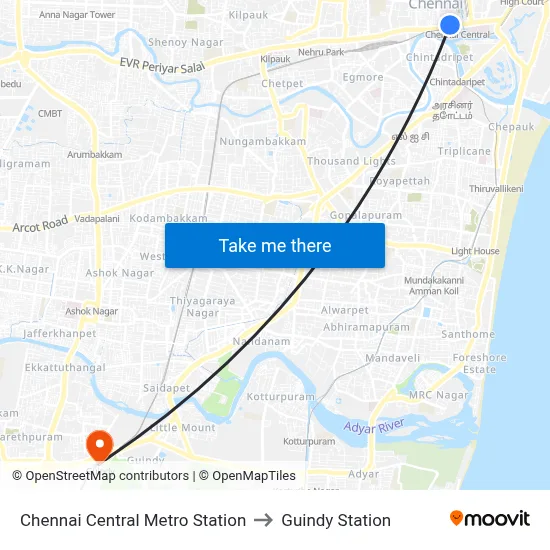 Chennai Central Metro Station to Guindy Station map