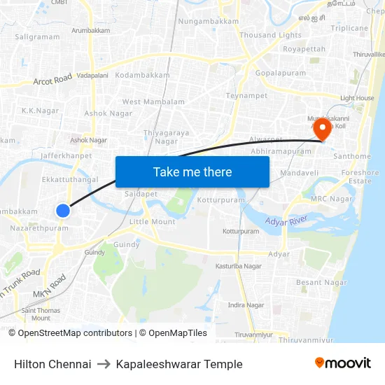 Hilton Chennai Hotel to Kapaleeshwarar Temple map