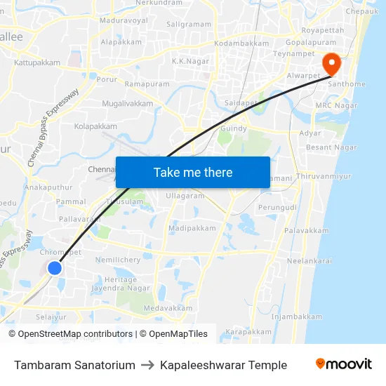 Tambaram Sanatorium to Kapaleeshwarar Temple map