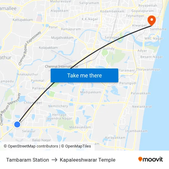 Tambaram Station to Kapaleeshwarar Temple map
