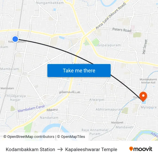 Kodambakkam Station to Kapaleeshwarar Temple map