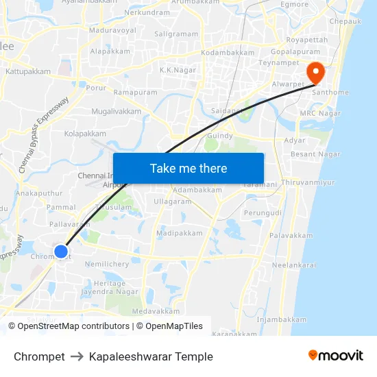 Chrompet to Kapaleeshwarar Temple map