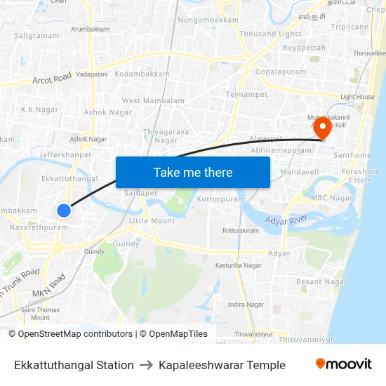Ekkattuthangal Station to Kapaleeshwarar Temple map