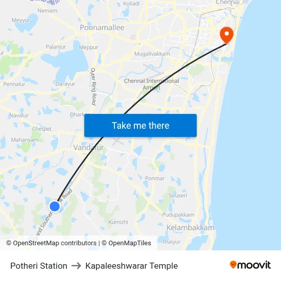 Potheri Station to Kapaleeshwarar Temple map