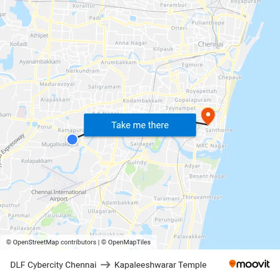 DLF Cybercity Chennai to Kapaleeshwarar Temple map