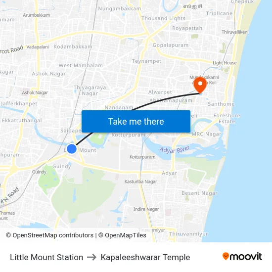 Little Mount Station to Kapaleeshwarar Temple map