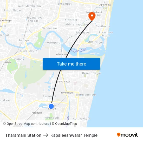 Tharamani Station to Kapaleeshwarar Temple map