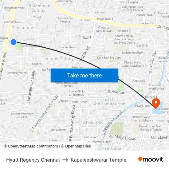 Hyatt Regency Chennai to Kapaleeshwarar Temple map