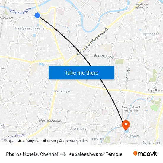 Pharos Hotels, Chennai to Kapaleeshwarar Temple map