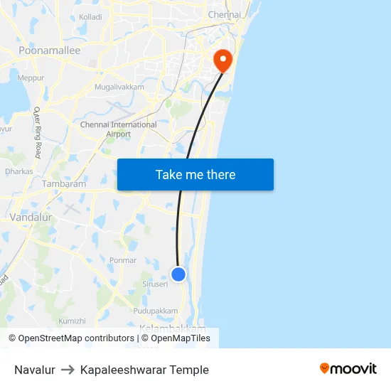 Navalur to Kapaleeshwarar Temple map