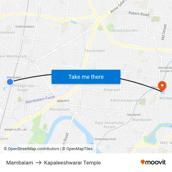 Mambalam to Kapaleeshwarar Temple map