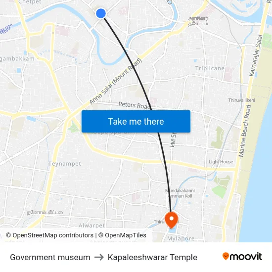 Government museum to Kapaleeshwarar Temple map