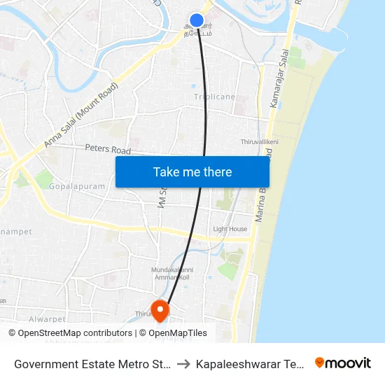 Government Estate Metro Station to Kapaleeshwarar Temple map