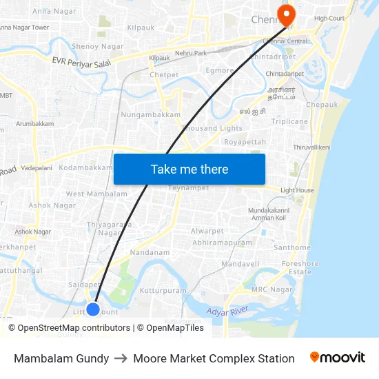 Mambalam Gundy to Moore Market Complex Station map
