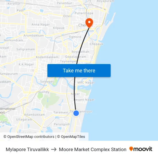 Mylapore Tiruvallikk to Moore Market Complex Station map