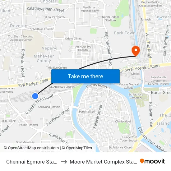 Chennai Egmore Station to Moore Market Complex Station map