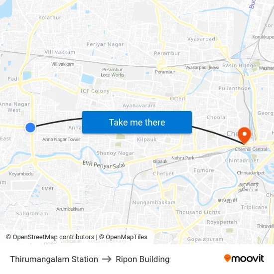 Thirumangalam Station to Ripon Building map