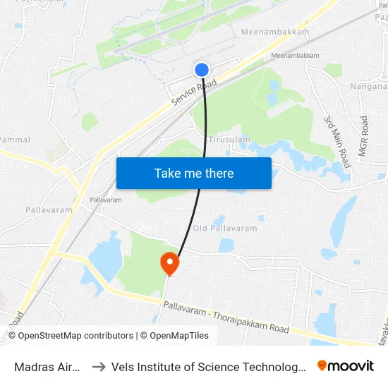 Madras Airport MAA to Vels Institute of Science Technology & Advanced Studies map