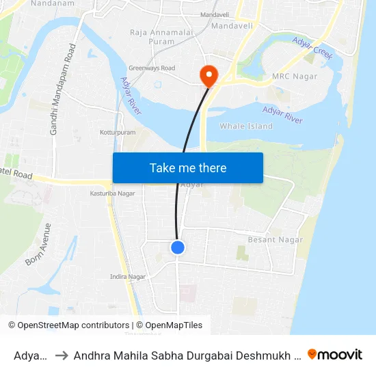 Adyar Depot to Andhra Mahila Sabha Durgabai Deshmukh General Hospital & Research Center map