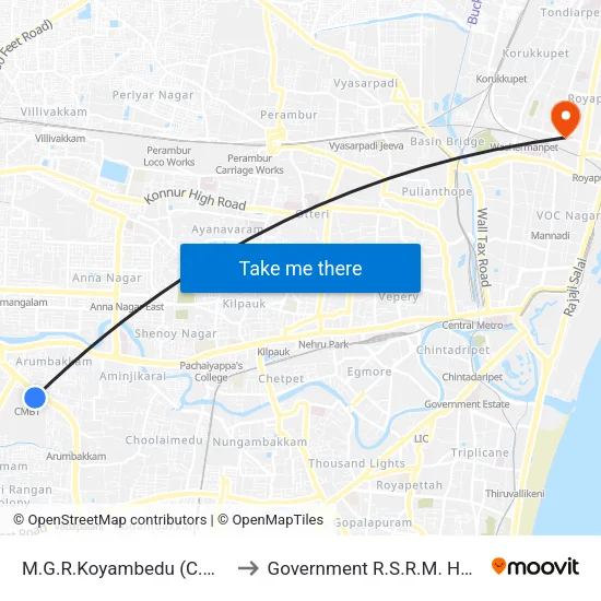 M.G.R.Koyambedu (C.M.B.T.) to Government R.S.R.M. Hospital map