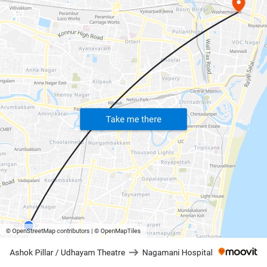 Ashok Pillar / Udhayam Theatre to Nagamani Hospital map