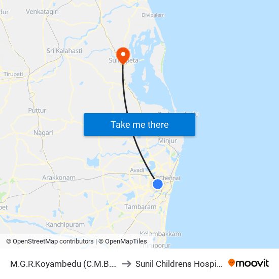 M.G.R.Koyambedu (C.M.B.T.) to Sunil Childrens Hospital map