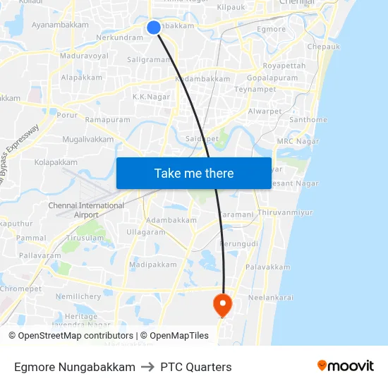 Egmore Nungabakkam to PTC Quarters map
