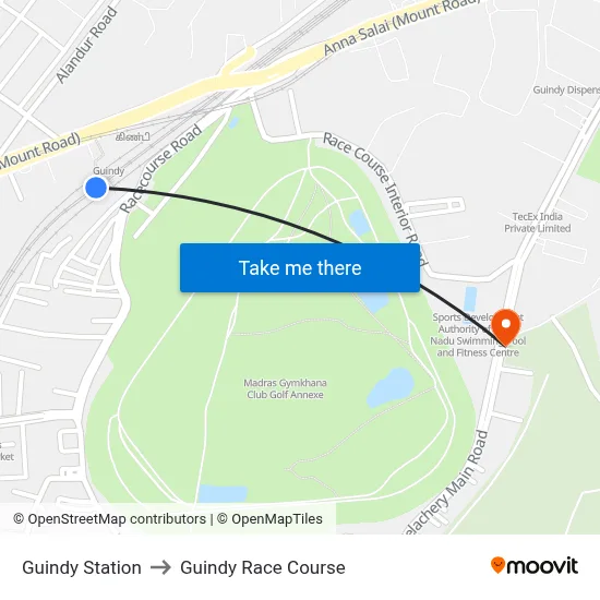 Guindy Station to Guindy Race Course map