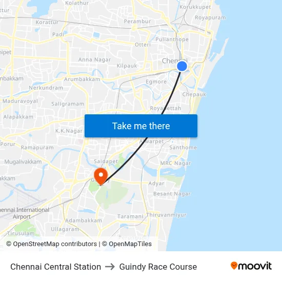 Chennai Central Station to Guindy Race Course map