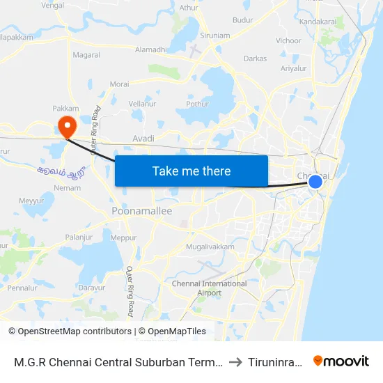 M.G.R Chennai Central Suburban Terminal to Tiruninravur map