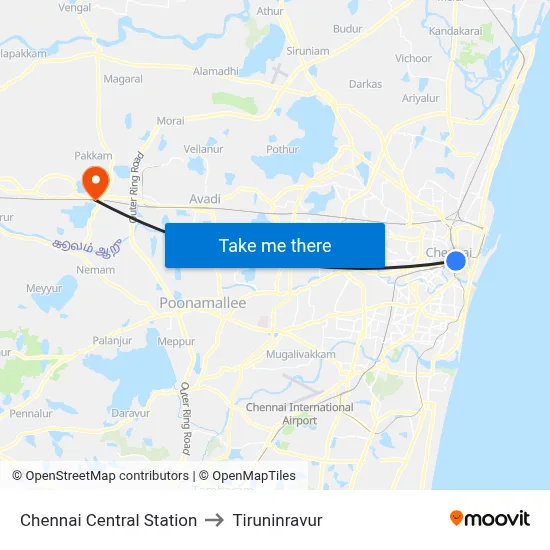 Chennai Central Station to Tiruninravur map